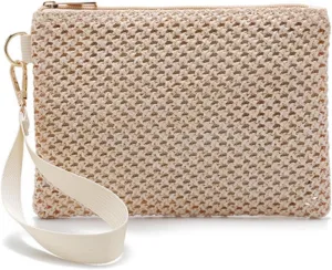 Small Straw Clutch Purses for Women Wristlet Bag Zipper Wristlet Wallets for Summer Travel