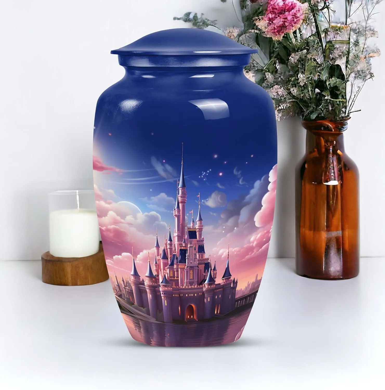 Small Urns Castle - Urns for Human Ashes - Burial Urn for Ashes - - Combo of 1 Large Urn with Velvet Bag and 1 Small - Cremation Ash Urns Mini - Memorial Urn Small - Funeral Urn - Mom Urn