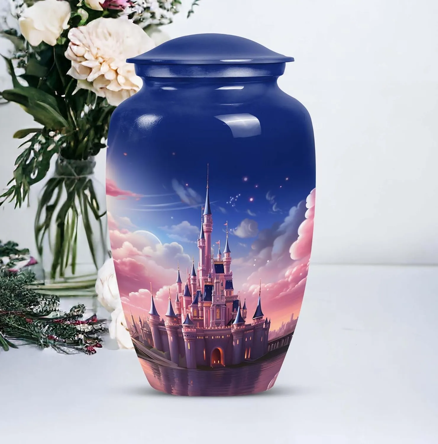 Small Urns Castle - Urns for Human Ashes - Burial Urn for Ashes - - Combo of 1 Large Urn with Velvet Bag and 1 Small - Cremation Ash Urns Mini - Memorial Urn Small - Funeral Urn - Mom Urn