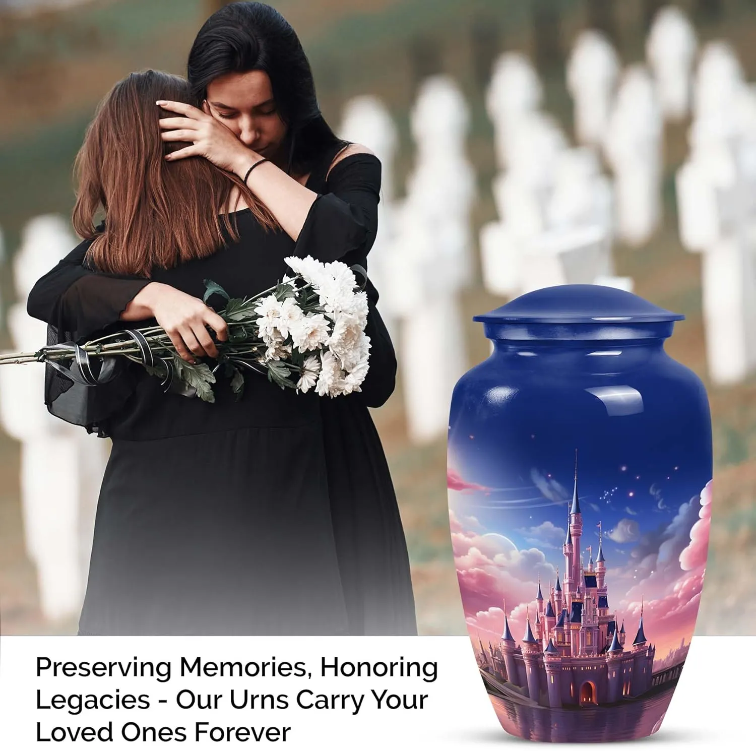 Small Urns Castle - Urns for Human Ashes - Burial Urn for Ashes - - Combo of 1 Large Urn with Velvet Bag and 1 Small - Cremation Ash Urns Mini - Memorial Urn Small - Funeral Urn - Mom Urn