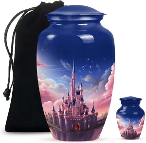 Small Urns Castle - Urns for Human Ashes - Burial Urn for Ashes - - Combo of 1 Large Urn with Velvet Bag and 1 Small - Cremation Ash Urns Mini - Memorial Urn Small - Funeral Urn - Mom Urn