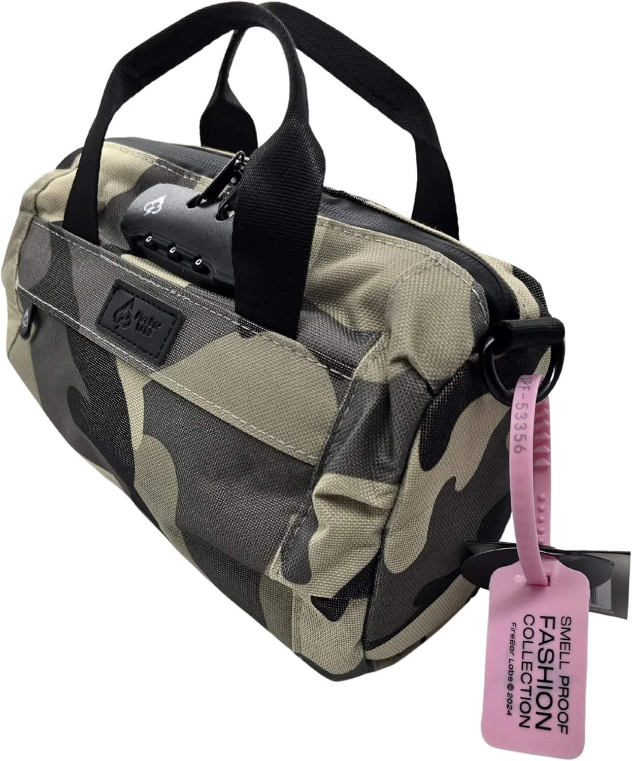 Smell Proof Duffle Bag with Anti Theft Combo Lock, Removable Shoulder Strap, Water Resistant, Ultra Durable Double Gasket Zippers   Premium Hardware (Grey Camo, 9-Inch (9" x 5" x 4"))