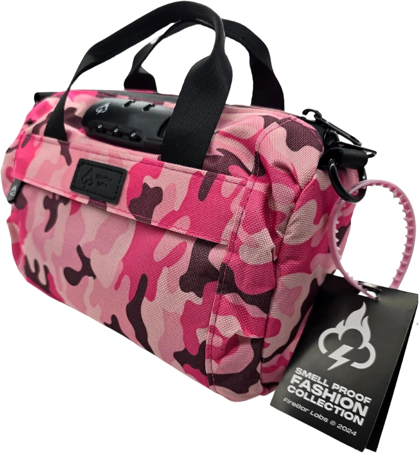 Smell Proof Duffle Bag with Anti Theft Combo Lock, Removable Shoulder Strap, Water Resistant, Ultra Durable Double Gasket Zippers   Premium Hardware (Pink Camo, 9-Inch (9" x 5" x 4"))