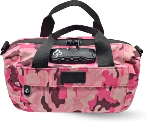Smell Proof Duffle Bag with Anti Theft Combo Lock, Removable Shoulder Strap, Water Resistant, Ultra Durable Double Gasket Zippers   Premium Hardware (Pink Camo, 9-Inch (9" x 5" x 4"))
