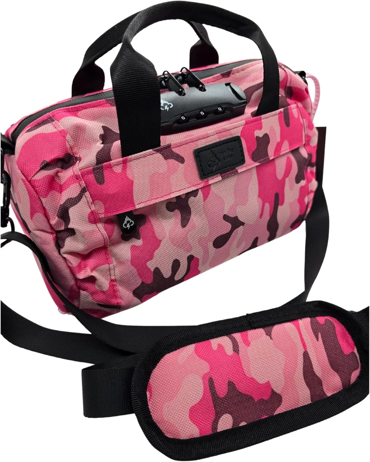 Smell Proof Duffle Bag with Anti Theft Combo Lock, Removable Shoulder Strap, Water Resistant, Ultra Durable Double Gasket Zippers   Premium Hardware (Pink Camo, 9-Inch (9" x 5" x 4"))