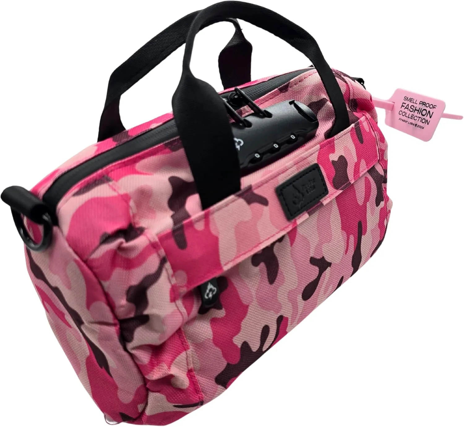 Smell Proof Duffle Bag with Anti Theft Combo Lock, Removable Shoulder Strap, Water Resistant, Ultra Durable Double Gasket Zippers   Premium Hardware (Pink Camo, 9-Inch (9" x 5" x 4"))