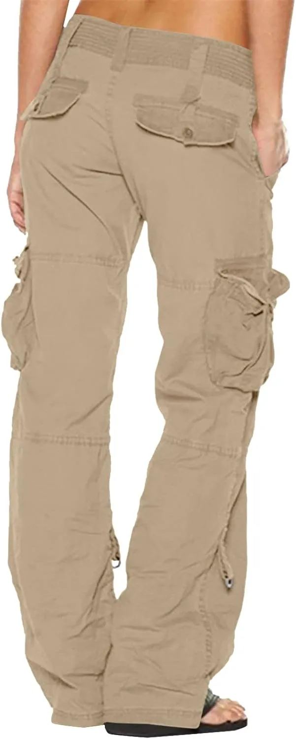 SMIDOW Baggy Parachute Pants for Women Low Rise Wide Leg Cargo Pant Military Army Combat Work Trousers with Pockets