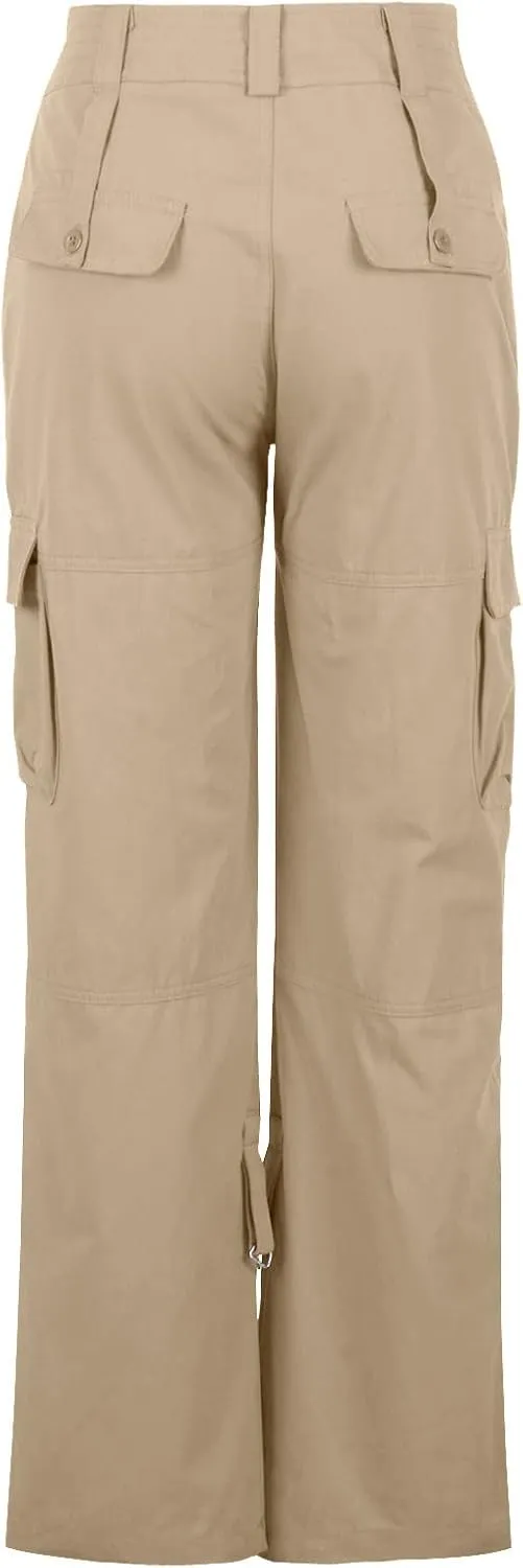 SMIDOW Baggy Parachute Pants for Women Low Rise Wide Leg Cargo Pant Military Army Combat Work Trousers with Pockets