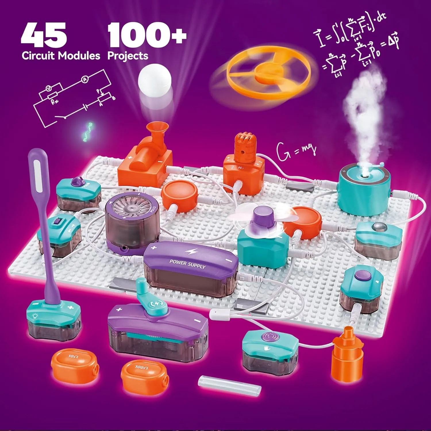 SMILESSKIDDO Circuit Board for Kids, 45 PCS DIY Electronics Exploration Kit with 100  Projects, Physics Science Experiments, School Family STEM Educational Toy Gift for Kids 6 