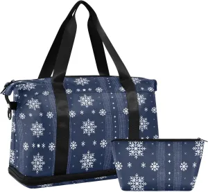 snowflakes Duffel Bags Overnight Bags Sport Training Bag with Adjustable Strap for Business Trips Foldable