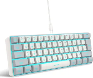 Snpurdiri 60% Wired Gaming Keyboard, 61 Keys RGB Backlit Small Gaming Keyboard for PC/Mac Gamer, Typist, Travel, Easy to Carry on Business Trip(Grey-White)