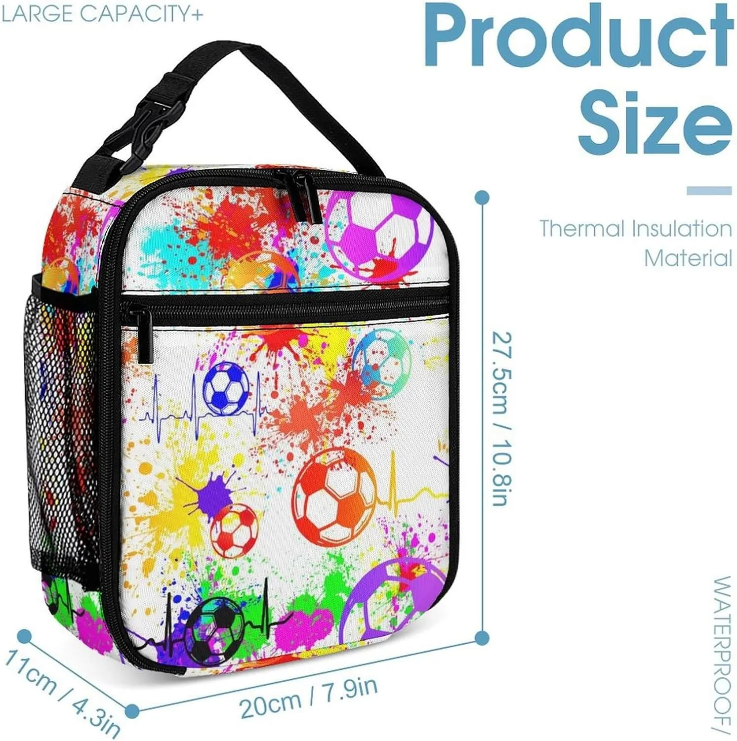 Soccer Backpack with Lunch Box & Pencil Case, 16 Inch Cool Soccer Themed Bookbag, Adjustable Lightweight Large Capacity, Colorful Soccer Backpack Set for Kids Girls Boys School