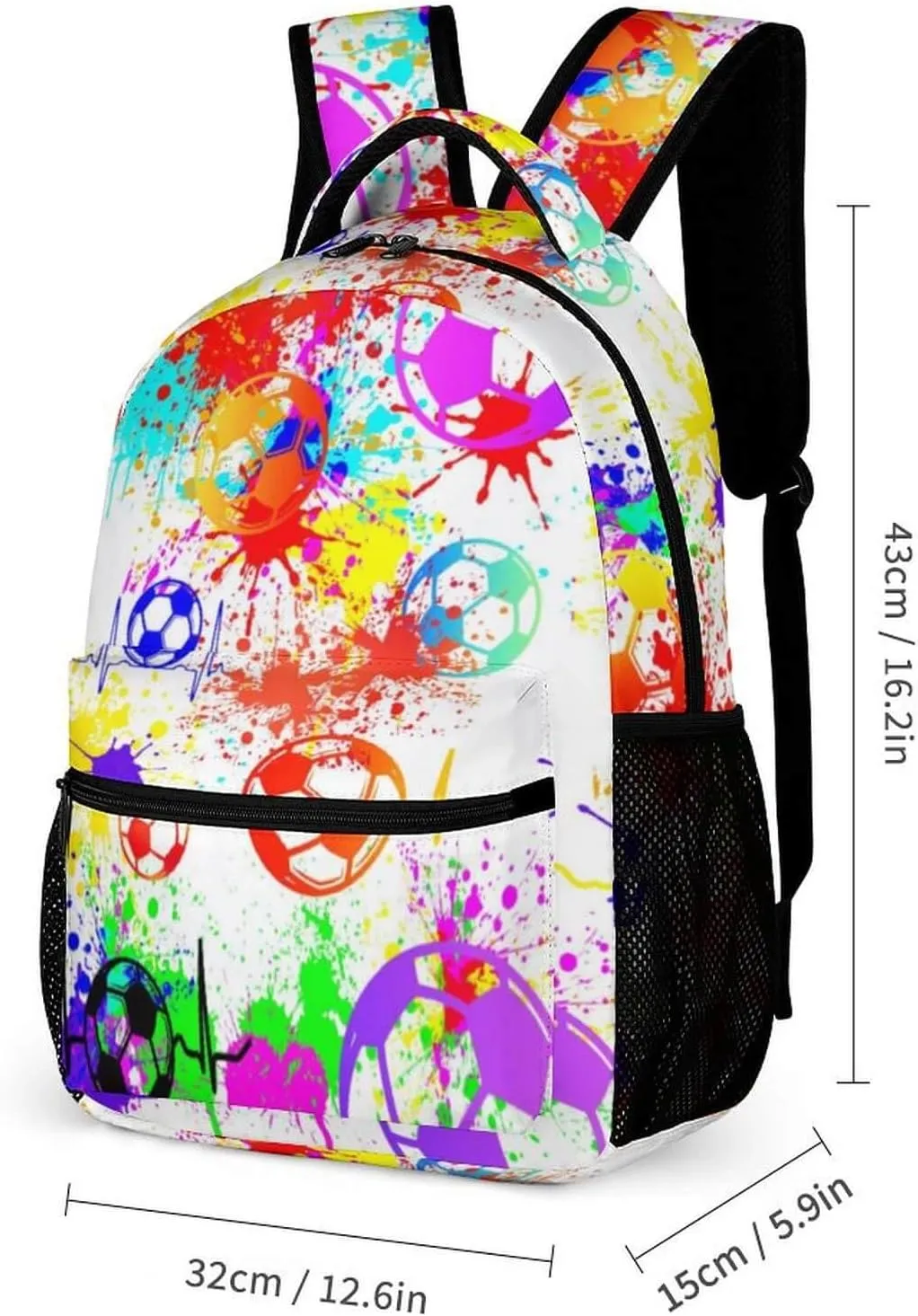 Soccer Backpack with Lunch Box & Pencil Case, 16 Inch Cool Soccer Themed Bookbag, Adjustable Lightweight Large Capacity, Colorful Soccer Backpack Set for Kids Girls Boys School