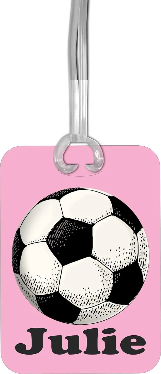 Soccer Gifts for Girls Team, Personalized Backpack Name Bag Tag, Christmas Stocking Stuffer, Teen Sports Present Idea (Pink)