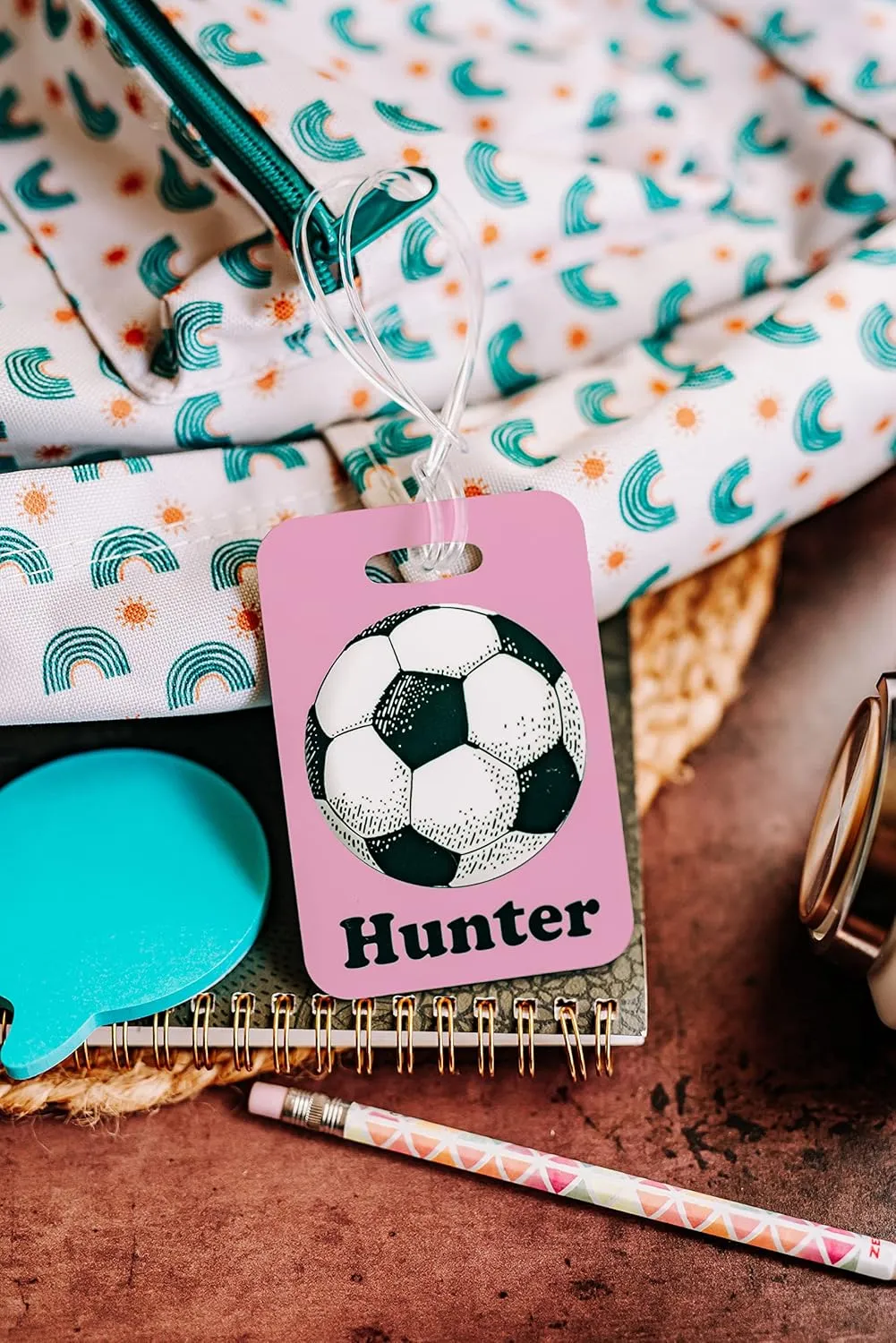Soccer Gifts for Girls Team, Personalized Backpack Name Bag Tag, Christmas Stocking Stuffer, Teen Sports Present Idea (Pink)