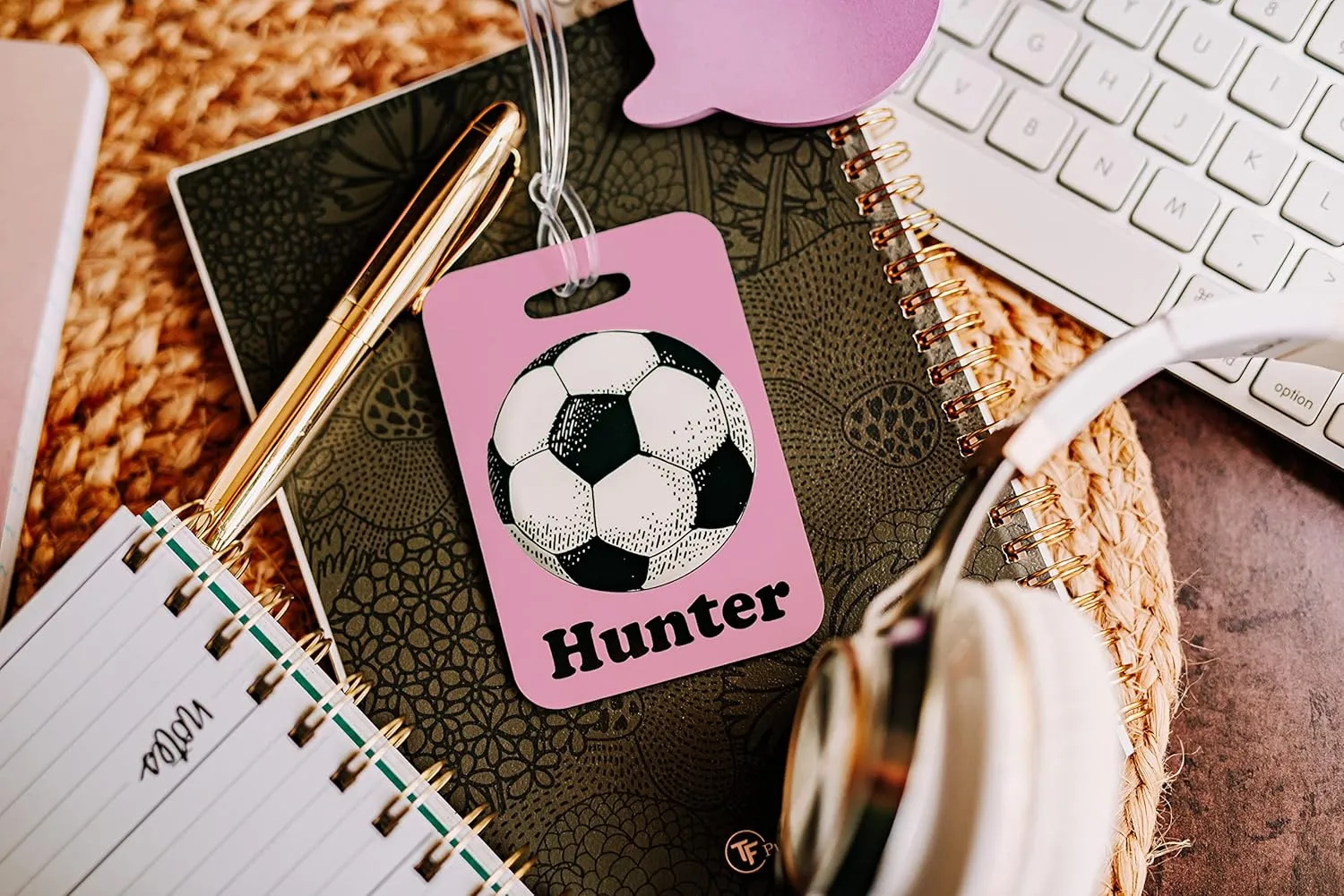 Soccer Gifts for Girls Team, Personalized Backpack Name Bag Tag, Christmas Stocking Stuffer, Teen Sports Present Idea (Pink)