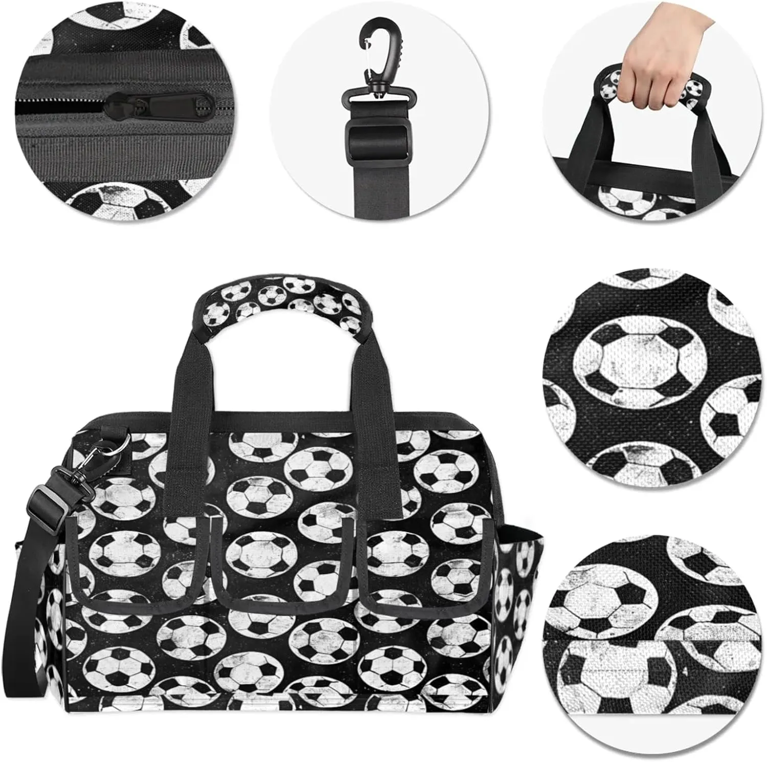 Soccer Heavy Duty Tool Bags for Men and Women 14.8 Inch, Soft Wide Mouth Tool Tote Organizer Bag with Adjustable Shoulder Strap
