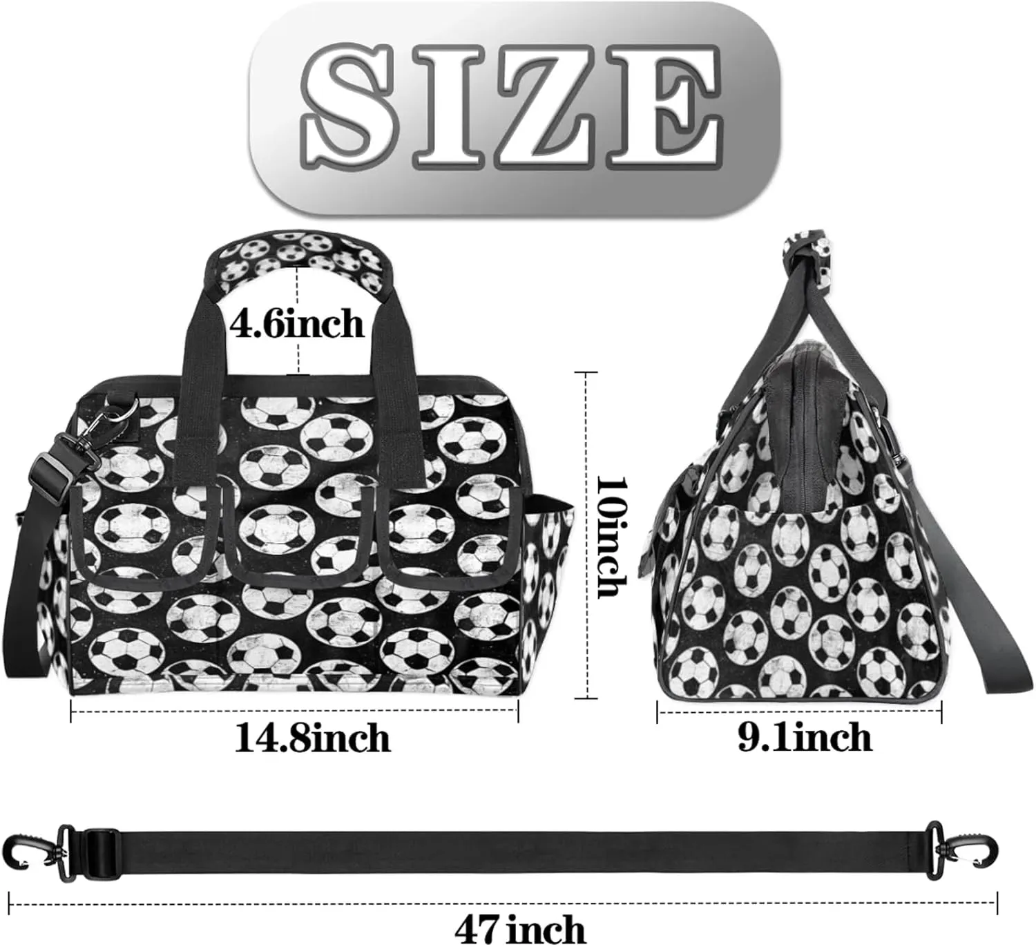 Soccer Heavy Duty Tool Bags for Men and Women 14.8 Inch, Soft Wide Mouth Tool Tote Organizer Bag with Adjustable Shoulder Strap