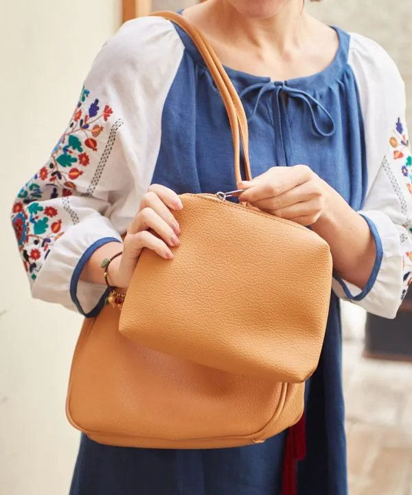 Soft Leather Handbag & Pouch Set