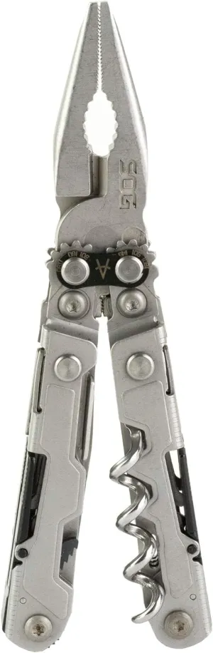 SOG PowerLitre Mini Utility Multi-Tool w/ 19 Lightweight Tools, Compact 5 Inch Long Utility Tool with Knife, Screwdriver, Hex Bit Holder, Stone Wash