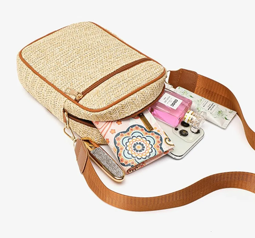 Solyinne Straw Bags for Women Small Crossbody Bag Woven Purse Cute Shoulder Bags for Travel Beach Summer Designer Trendy