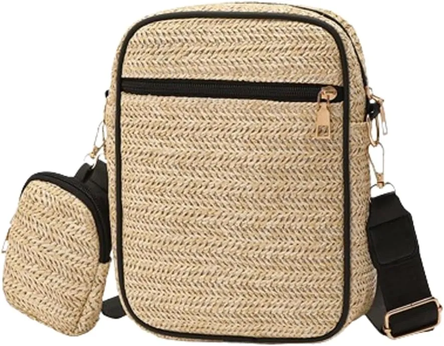 Solyinne Straw Bags for Women Small Crossbody Bag Woven Purse Cute Shoulder Bags for Travel Beach Summer Designer Trendy