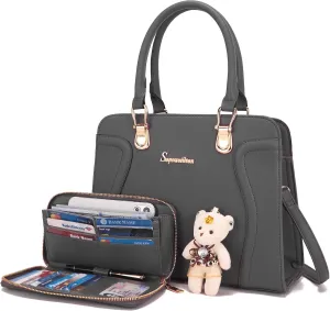 Soperwillton Purses for Women Crossbody Shoulder Handbags Top Handle Satchel Tote Bag Wallet Set 3pcs