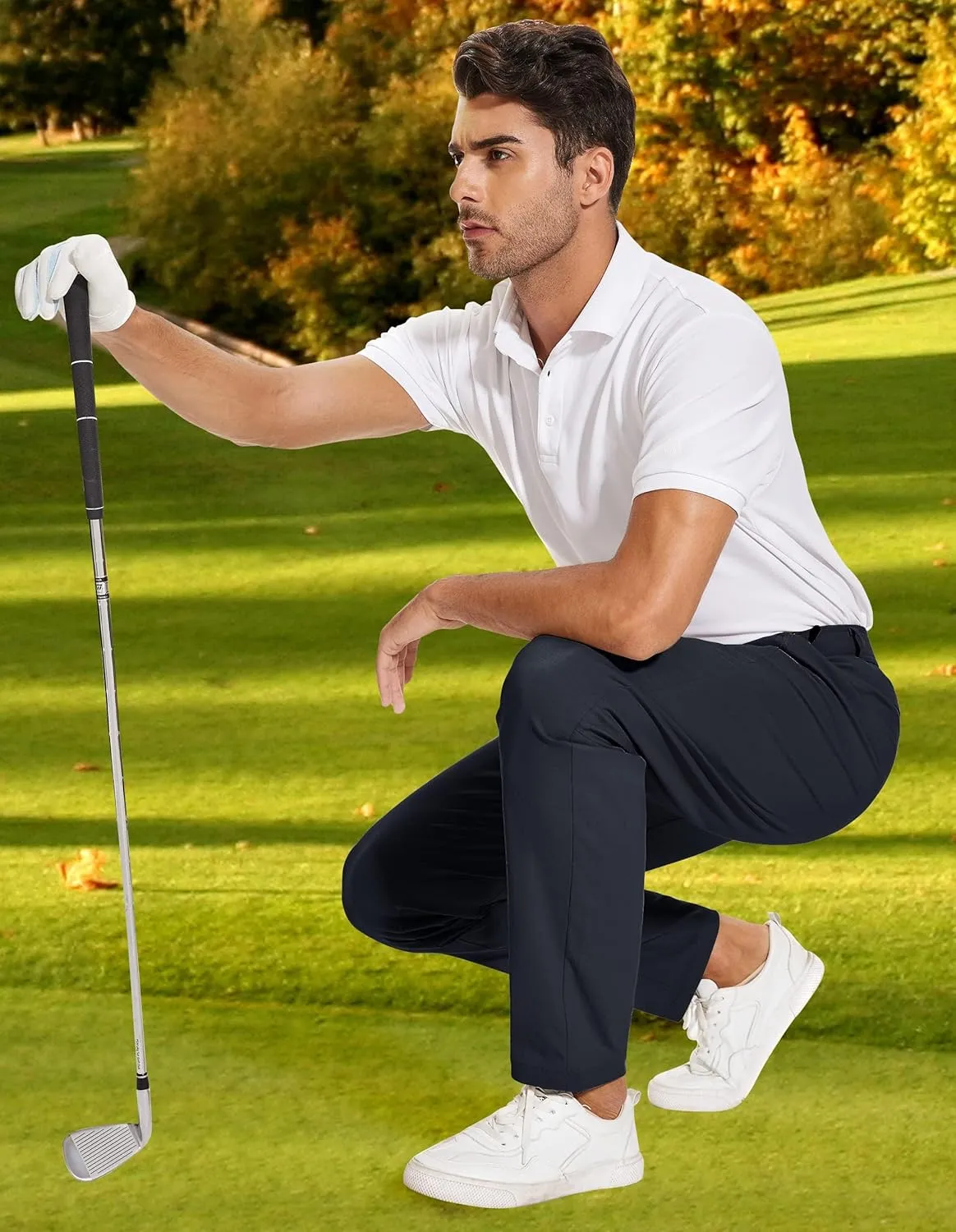 SPECIALMAGIC Golf Pants Men Stretch Slim fit Hiking Pants Lightweight Dress Casual Tapered Zipper Pockets