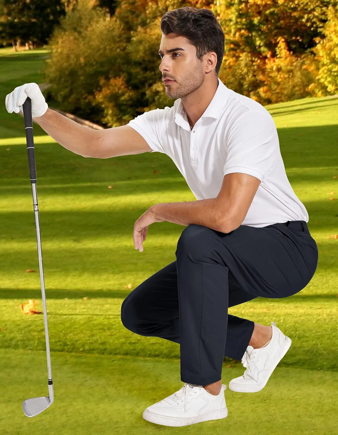 SPECIALMAGIC Golf Pants Men Stretch Slim fit Hiking Pants Lightweight Dress Casual Tapered Zipper Pockets