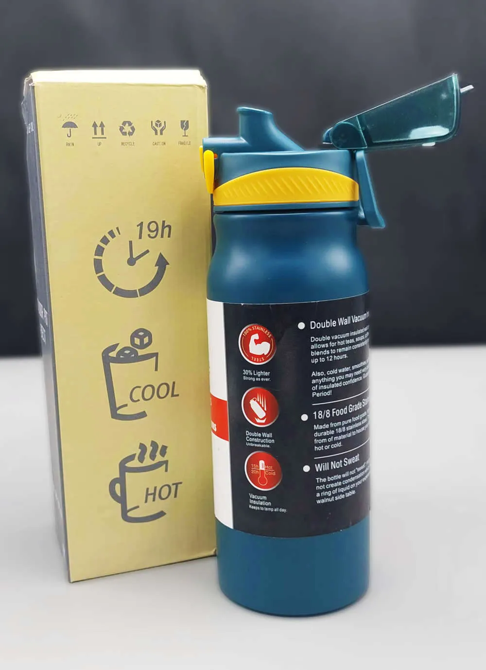 Sport Thermal Water Bottle, Portable High Capacity Double Wall Stainless Steel Vacuum Insulated Beverage Container For Outdoor Hot And Cold Resistant