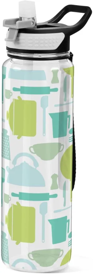 Sports Water Bottles with straw,30 oz Leakproof & BPA Free Wide Mouth Fitness Plastic Water Bottle Wide Mouth for Gym Travel Home School Office,Kitchen Tool Pattern