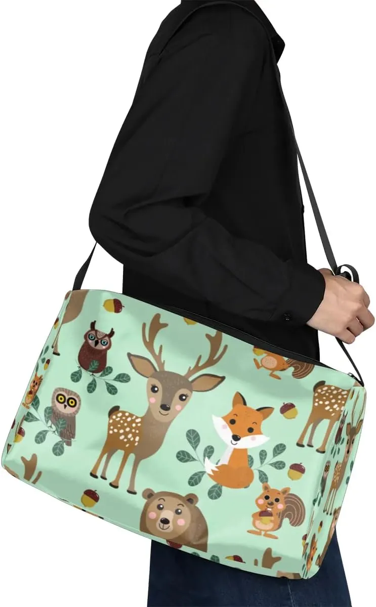 Squirrel Deer Owl Small Gym Bag for Men Women Workout Sport Duffle Bag Waterproof Weekender Overnight Bag Lightweight Carry on Tote Bag Crossbody Shoulder Travel Bag for Swim Yoge Dance