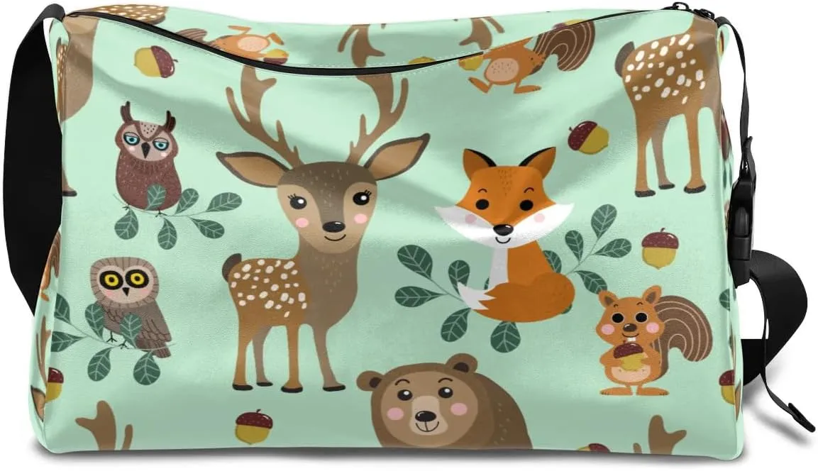 Squirrel Deer Owl Small Gym Bag for Men Women Workout Sport Duffle Bag Waterproof Weekender Overnight Bag Lightweight Carry on Tote Bag Crossbody Shoulder Travel Bag for Swim Yoge Dance