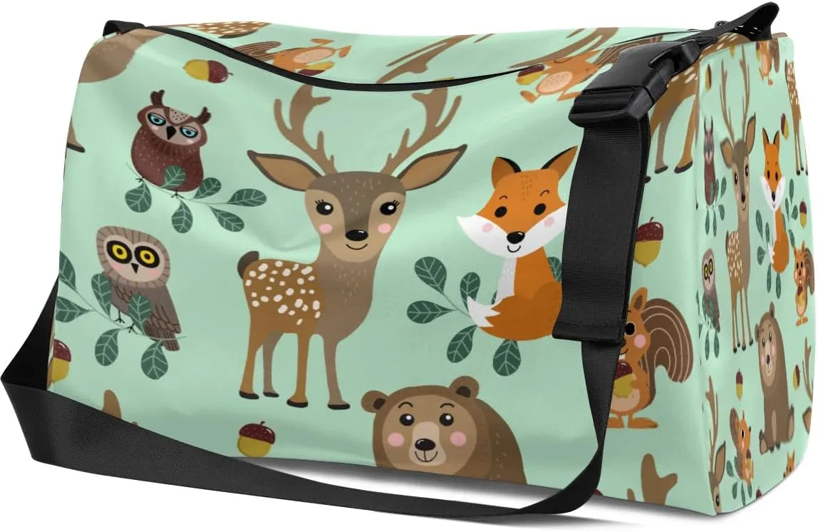 Squirrel Deer Owl Small Gym Bag for Men Women Workout Sport Duffle Bag Waterproof Weekender Overnight Bag Lightweight Carry on Tote Bag Crossbody Shoulder Travel Bag for Swim Yoge Dance