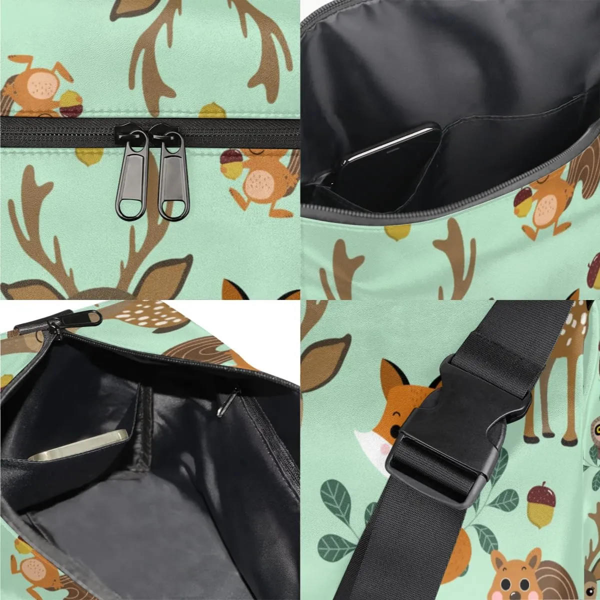 Squirrel Deer Owl Small Gym Bag for Men Women Workout Sport Duffle Bag Waterproof Weekender Overnight Bag Lightweight Carry on Tote Bag Crossbody Shoulder Travel Bag for Swim Yoge Dance