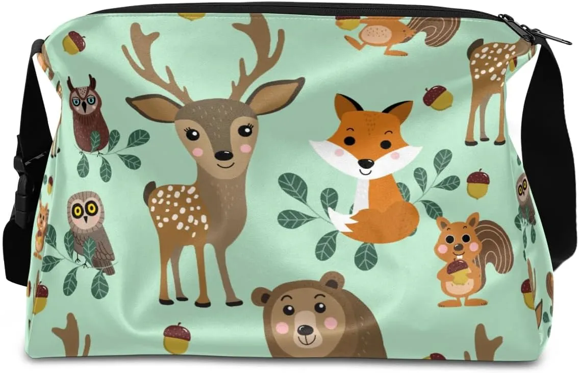 Squirrel Deer Owl Small Gym Bag for Men Women Workout Sport Duffle Bag Waterproof Weekender Overnight Bag Lightweight Carry on Tote Bag Crossbody Shoulder Travel Bag for Swim Yoge Dance