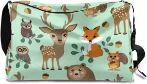 Squirrel Deer Owl Small Gym Bag for Men Women Workout Sport Duffle Bag Waterproof Weekender Overnight Bag Lightweight Carry on Tote Bag Crossbody Shoulder Travel Bag for Swim Yoge Dance