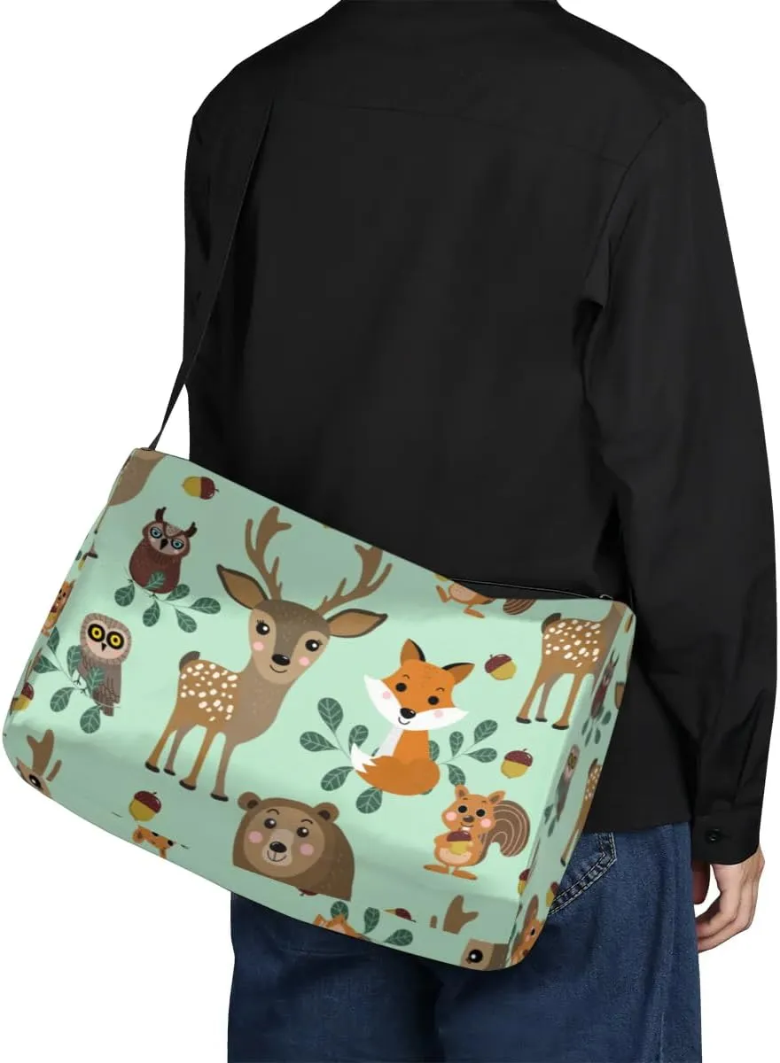 Squirrel Deer Owl Small Gym Bag for Men Women Workout Sport Duffle Bag Waterproof Weekender Overnight Bag Lightweight Carry on Tote Bag Crossbody Shoulder Travel Bag for Swim Yoge Dance