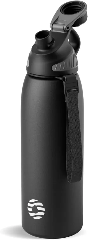 Stainless Steel Insulated Sports Water Bottle 32oz, BPA-Free, Double-Wall Vacuum Insulation, Magnetic Cap, No Straw - Ideal Thermos for School, Fitness, and Outdoor Activities, Black Grey