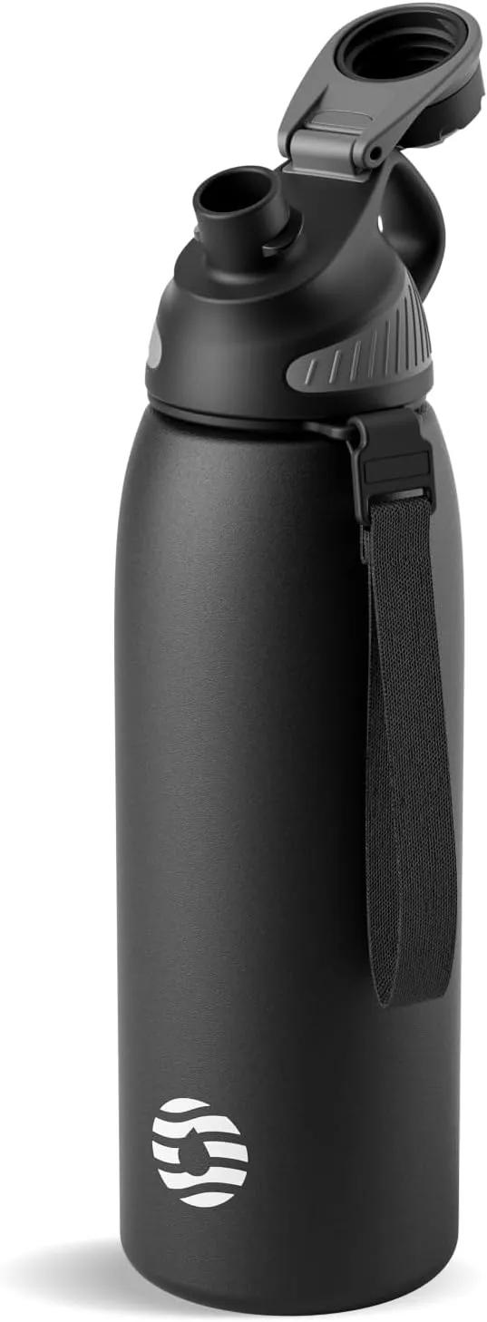 Stainless Steel Insulated Sports Water Bottle 32oz, BPA-Free, Double-Wall Vacuum Insulation, Magnetic Cap, No Straw - Ideal Thermos for School, Fitness, and Outdoor Activities, Black Grey