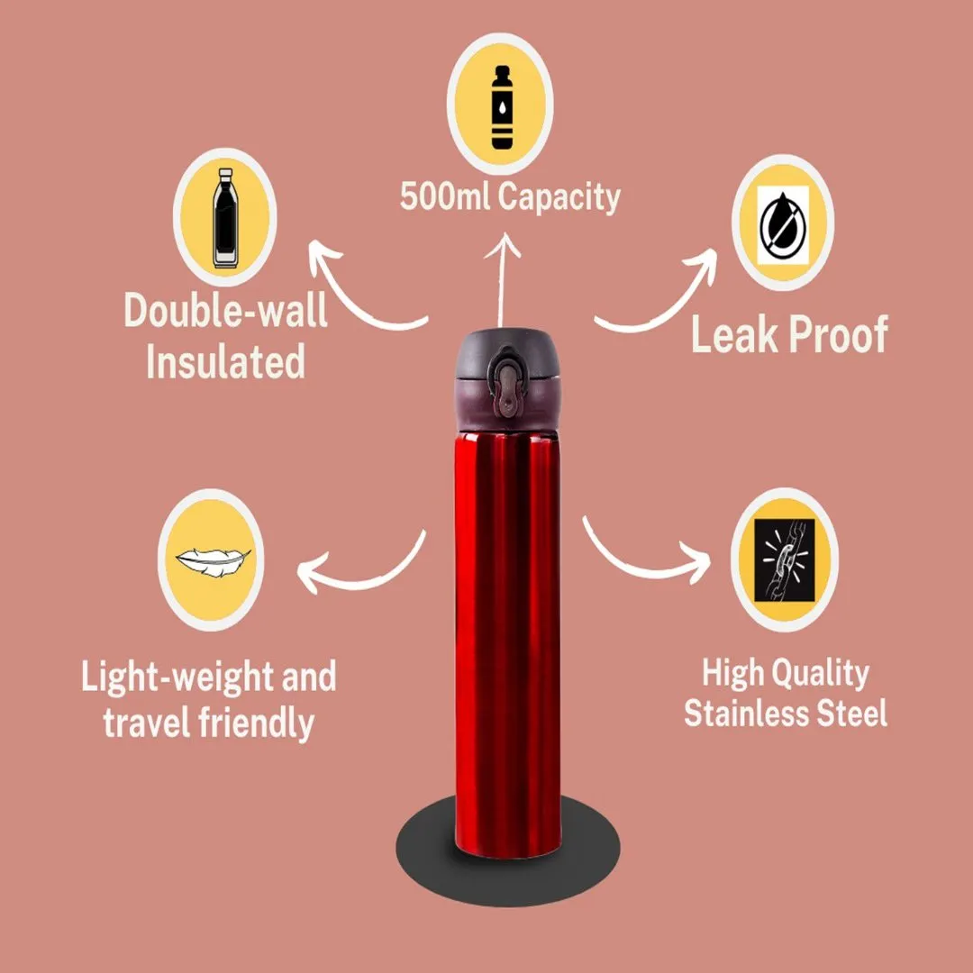 Stainless Steel Thermos Flask, Red - 500 ml