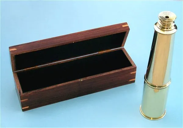 Stanley London 52mm Engravable Leather Sheathed Brass Telescope w/ Case