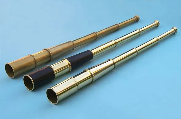 Stanley London 52mm Engravable Leather Sheathed Brass Telescope w/ Case