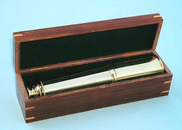 Stanley London 52mm Engravable Leather Sheathed Brass Telescope w/ Case