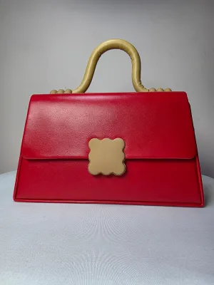 Statement Red Structured Handbag with Sculptural Handle