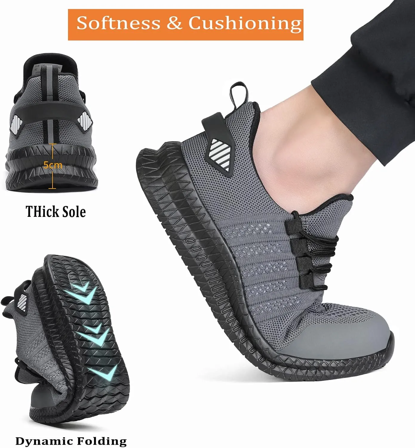 Steel Toe Shoes for Men and Women Comfortable Lightweight Work Safety Shoes Puncture Proof Slip Resistant Indestructible Sneakers Construction Work Utility