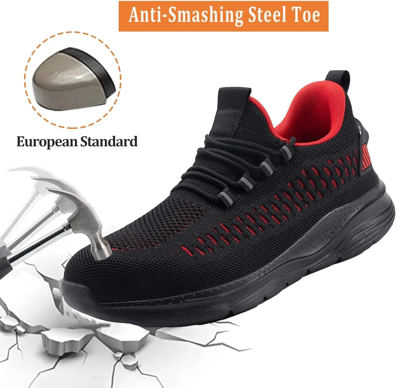 Steel Toe Shoes for Men and Women Comfortable Lightweight Work Safety Shoes Puncture Proof Slip Resistant Indestructible Sneakers Construction Work Utility