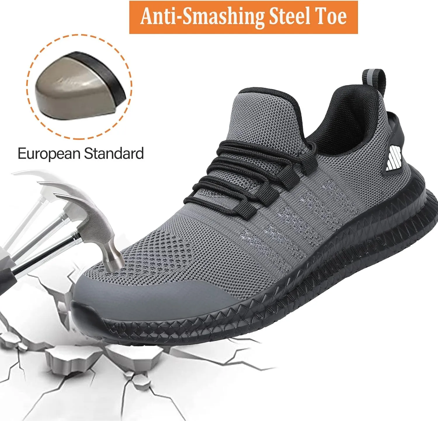 Steel Toe Shoes for Men and Women Comfortable Lightweight Work Safety Shoes Puncture Proof Slip Resistant Indestructible Sneakers Construction Work Utility