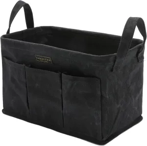 Storage Tool Case, 13.8 x 7.8 x 7.8 Inches, Rectangular Waxed Canvas Fabric Collapsible Tool Bag with Handles for Tools,Wrench Set,Screwdrivers (Black)