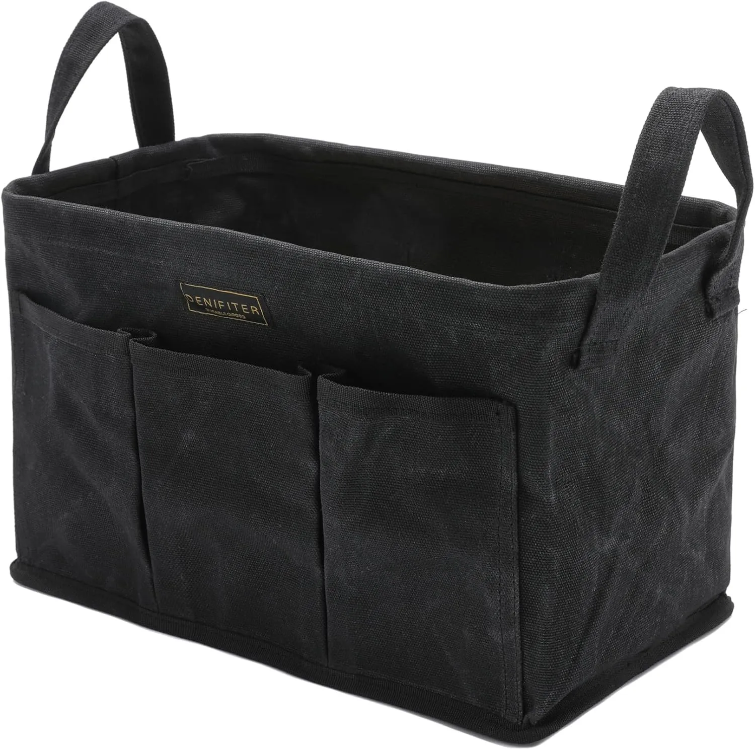 Storage Tool Case, 13.8 x 7.8 x 7.8 Inches, Rectangular Waxed Canvas Fabric Collapsible Tool Bag with Handles for Tools,Wrench Set,Screwdrivers (Black)